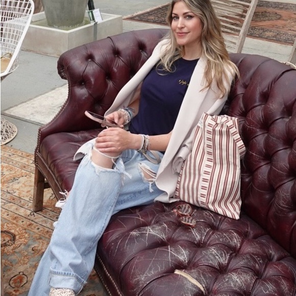 SÉZANE RED CANVAS VERTICAL STRIPES TOTE BAG NEW - Picture 5 of 7